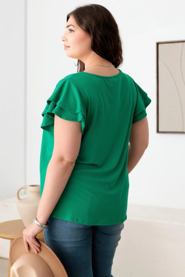 Plus Size Short Fluttery Sleeves Round Neck Ribbed Top - Image 2