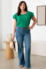 Plus Size Short Fluttery Sleeves Round Neck Ribbed Top - Image 4