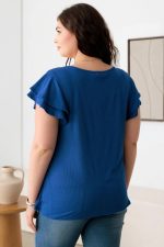 Plus Size Short Fluttery Sleeves Round Neck Ribbed Top - Image 6