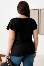 Plus Size Short Fluttery Sleeves Round Neck Ribbed Top - Image 10
