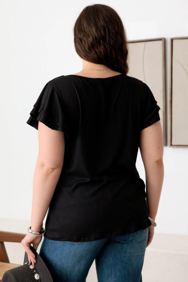 Plus Size Short Fluttery Sleeves Round Neck Ribbed Top - Image 10