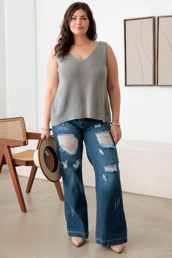 Plus Size Sleeveless V-Neck Knit Sweater Top - Image 17