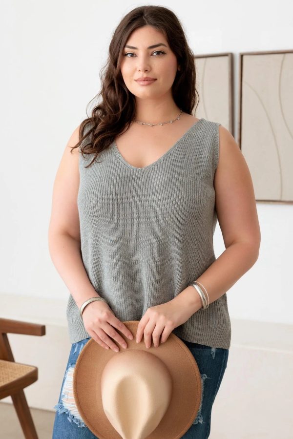 Plus Size Sleeveless V-Neck Knit Sweater Top - Image 15