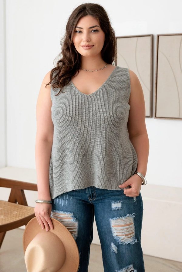Plus Size Sleeveless V-Neck Knit Sweater Top - Image 13
