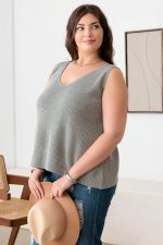 Plus Size Sleeveless V-Neck Knit Sweater Top - Image 16