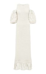 Levana Fringe Crochet Maxi Dress in Ivory Cashmere
