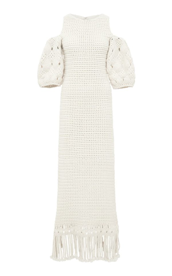 Levana Fringe Crochet Maxi Dress in Ivory Cashmere - Image 1