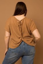 Plus Size Waffle Crew Neck Twisted Back Top - Image 2