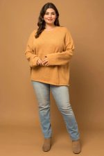 Plus Size Relax Fit knit texture Caramel Sweater - Image 3