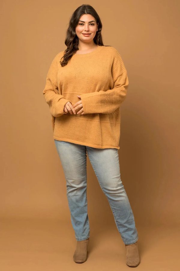 Plus Size Relax Fit knit texture Caramel Sweater - Image 3