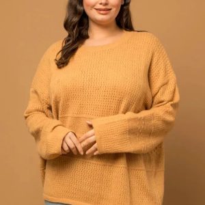 Plus Size Relax Fit knit texture Caramel Sweater
