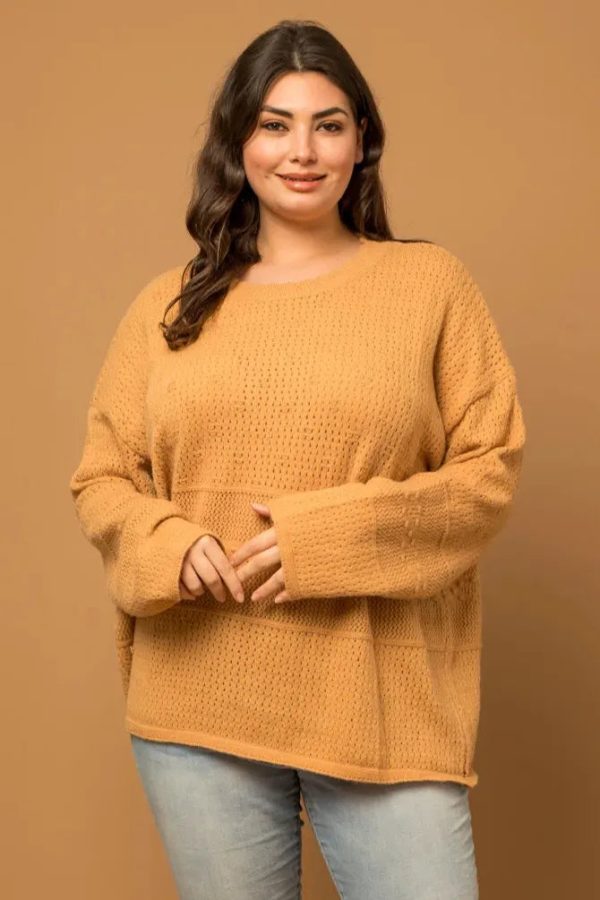 Plus Size Relax Fit knit texture Caramel Sweater - Image 1