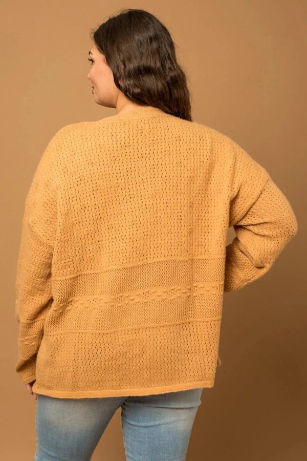 Plus Size Relax Fit knit texture Caramel Sweater - Image 2