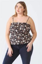 Plus Size Blush Floral Print Ruffle Trim Smocked Bodice Cami Top - Image 7