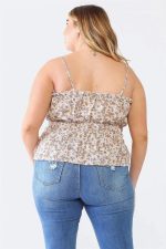 Plus Size Blush Floral Print Ruffle Trim Smocked Bodice Cami Top - Image 6