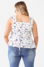 Junior Plus Size Floral Print Sweetheart Neckline Peplum Sleeveless Summer Top - Image 8