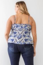 Blue Junior Plus Size Floral Woven Ruffle Sleeveless Tank Top - Image 2
