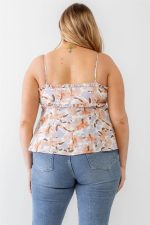 Junior Lavender Plus Size Floral Woven Ruffle Back Zipper Tank Top - Image 2