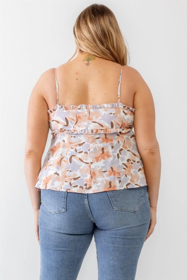 Junior Lavender Plus Size Floral Woven Ruffle Back Zipper Tank Top - Image 2