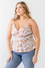 Junior Lavender Plus Size Floral Woven Ruffle Back Zipper Tank Top - Image 3