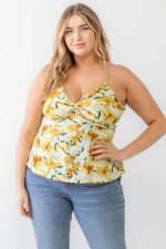 Junior Sage Plus Size Floral Woven Ruffle Sleeveless Tank Top