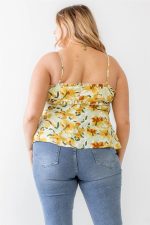 Junior Sage Plus Size Floral Woven Ruffle Sleeveless Tank Top - Image 2