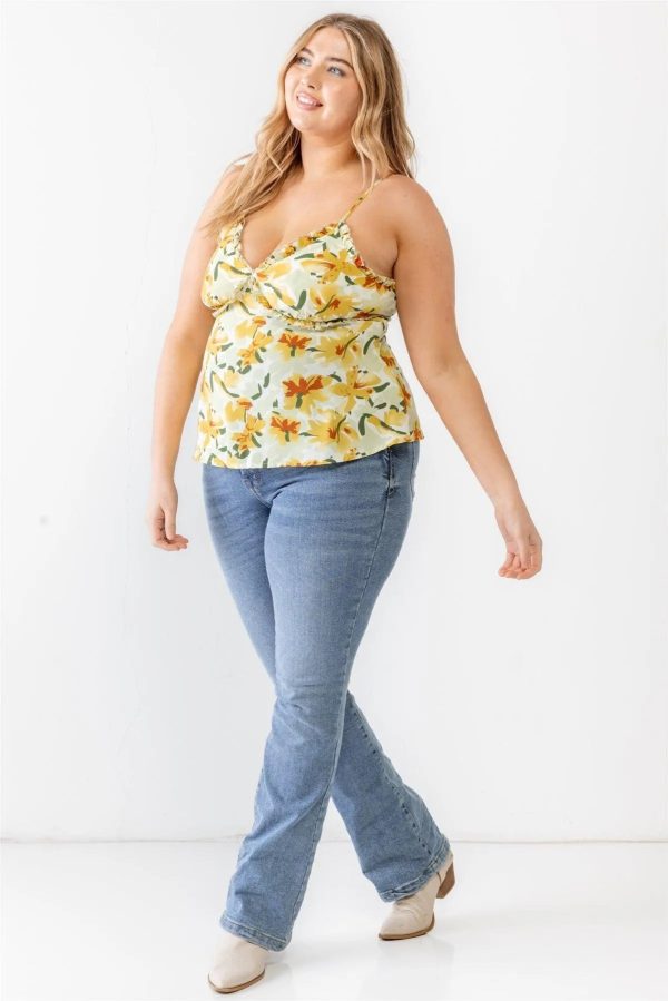 Junior Sage Plus Size Floral Woven Ruffle Sleeveless Tank Top - Image 3