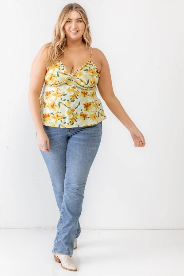 Junior Sage Plus Size Floral Woven Ruffle Sleeveless Tank Top - Image 4