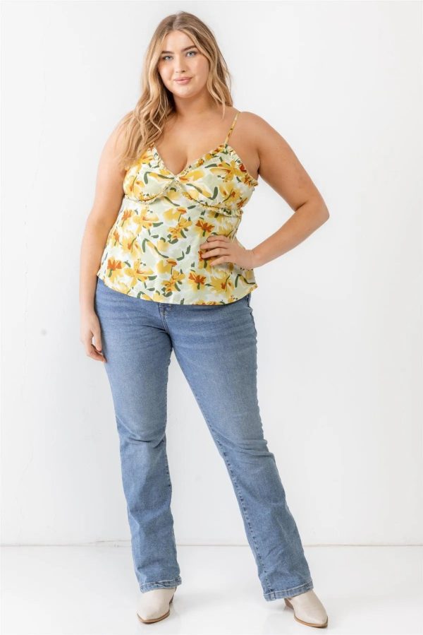 Junior Sage Plus Size Floral Woven Ruffle Sleeveless Tank Top - Image 5