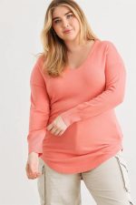 Junior Plus Size Lace-Up Back Curved Hem Basic Knit Top - Image 5