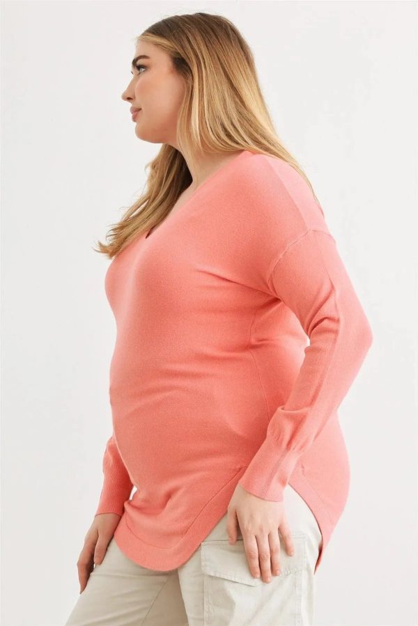 Junior Plus Size Lace-Up Back Curved Hem Basic Knit Top - Image 6
