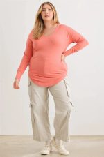 Junior Plus Size Lace-Up Back Curved Hem Basic Knit Top - Image 8