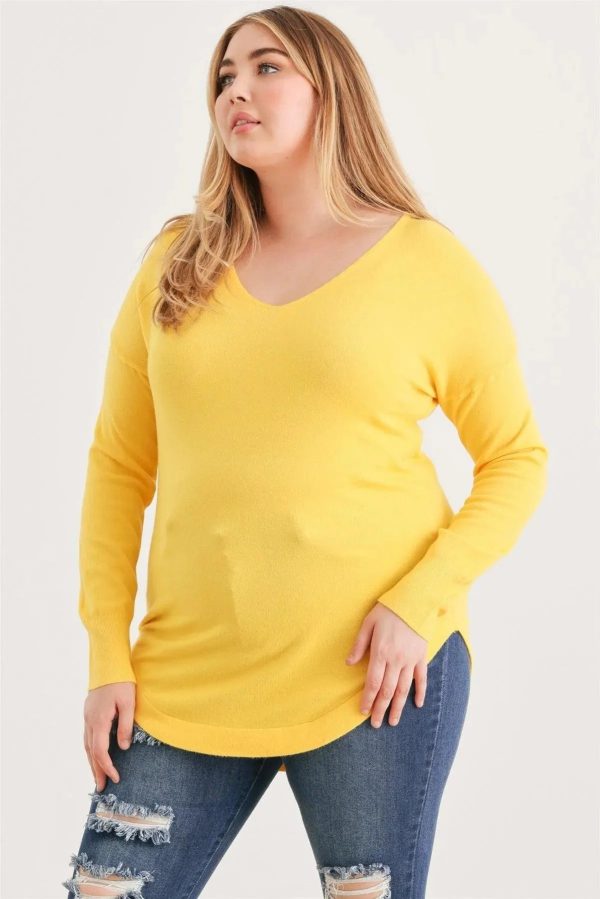 Junior Plus Size Lace-Up Back Curved Hem Basic Knit Top - Image 10