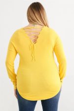 Junior Plus Size Lace-Up Back Curved Hem Basic Knit Top - Image 11