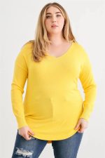 Junior Plus Size Lace-Up Back Curved Hem Basic Knit Top - Image 9