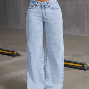 High-Waisted Wide Leg Jeans | Slimming Straight Denim Pants | Vintage Light Blue Jeans