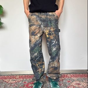 Vintage Camouflage Cargo Straight-Leg Pants | Forest Camo Outdoor Trousers | Loose Streetwear Unisex Pants | Durable Casual Long Pants