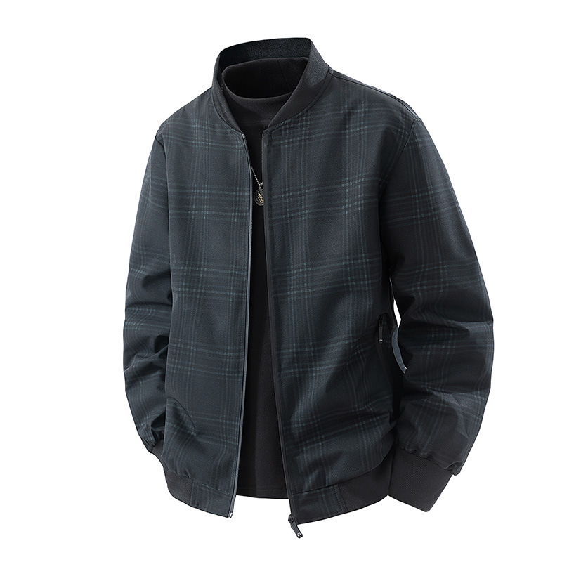 Men’s Spring/Autumn Plaid Stand-Collar Jacket | Dual Colors · Lightweight & Windproof · Smart Casual Business Outerwear - Image 5