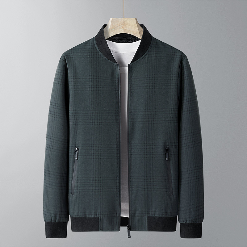 Men’s Spring/Autumn Plaid Stand-Collar Jacket | Dual Colors · Lightweight & Windproof · Smart Casual Business Outerwear - Image 4