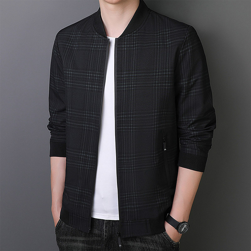 Men’s Spring/Autumn Plaid Stand-Collar Jacket | Dual Colors · Lightweight & Windproof · Smart Casual Business Outerwear - Image 3
