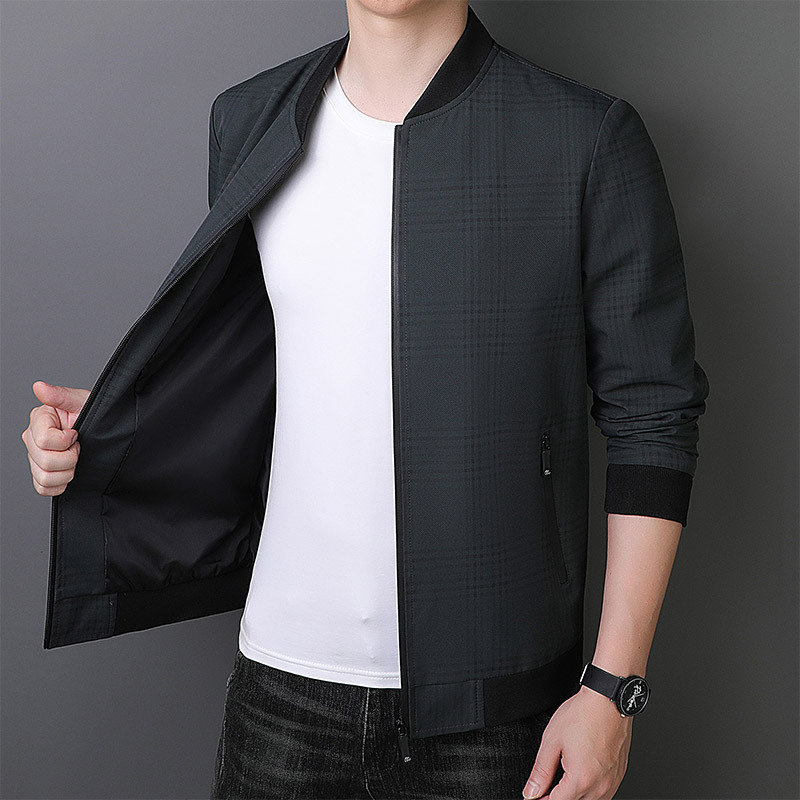 Men’s Spring/Autumn Plaid Stand-Collar Jacket | Dual Colors · Lightweight & Windproof · Smart Casual Business Outerwear - Image 2