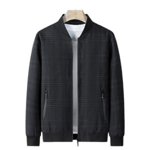 Men’s Spring/Autumn Plaid Stand-Collar Jacket | Dual Colors · Lightweight & Windproof · Smart Casual Business Outerwear