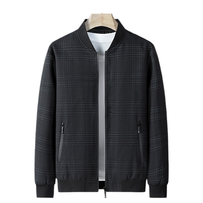Men’s Spring/Autumn Plaid Stand-Collar Jacket | Dual Colors · Lightweight & Windproof · Smart Casual Business Outerwear