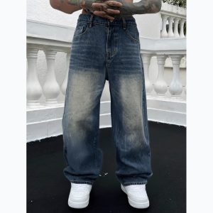 Vintage Washed Loose Straight Jeans for Men