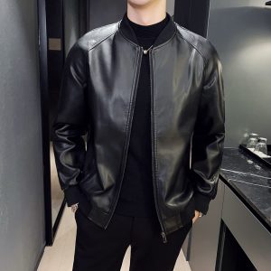 Men’s Stand-Collar Leather Jacket | Two Colors | Stylish Autumn/Winter Motorcycle-Inspired Outerwear