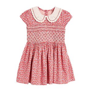 Sweet Cherry Print Baby Girl Dress with Lace Peter Pan Collar｜Soft Cotton Smocked Dress｜Summer Princess Outfit for Daily Wear & Photoshoots