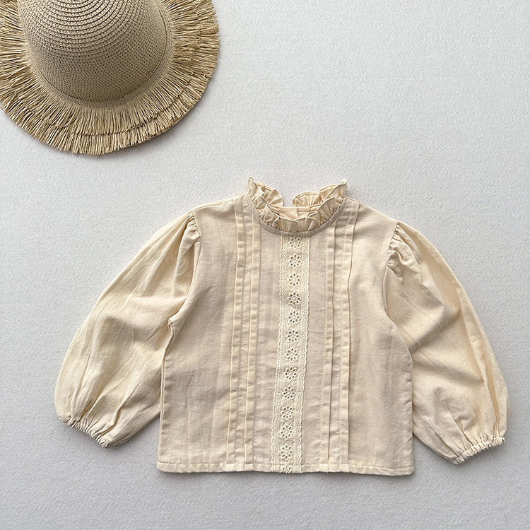 Vintage Lace Ruffle Collar Baby Blouse|Soft Cotton Long-Sleeve Top|French-Style Toddler Shirt for Spring & Autumn|Comfortable & Skin-Friendly Princess Top - Image 2