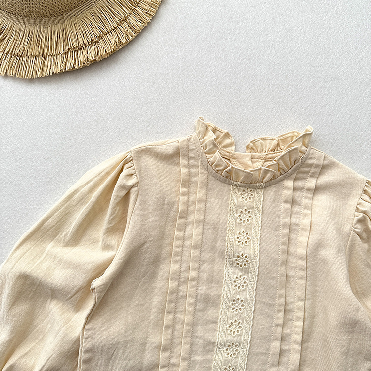 Vintage Lace Ruffle Collar Baby Blouse|Soft Cotton Long-Sleeve Top|French-Style Toddler Shirt for Spring & Autumn|Comfortable & Skin-Friendly Princess Top - Image 4
