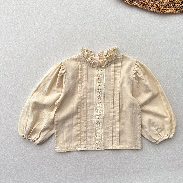 Vintage Lace Ruffle Collar Baby Blouse|Soft Cotton Long-Sleeve Top|French-Style Toddler Shirt for Spring & Autumn|Comfortable & Skin-Friendly Princess Top