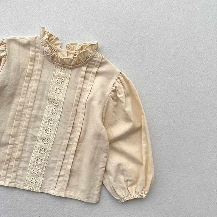 Vintage Lace Ruffle Collar Baby Blouse|Soft Cotton Long-Sleeve Top|French-Style Toddler Shirt for Spring & Autumn|Comfortable & Skin-Friendly Princess Top - Image 3